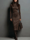 Iga | Long-sleeved bodycon midi dress with a turtleneck