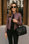 Camille | Damska Kurtka Slim Fit ze Stójką i Zamkiem