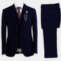Kingsley | Męski Trzyczęściowy Garnitur Slim Fit w Jodełkę z Dwurzędową Kamizelką
