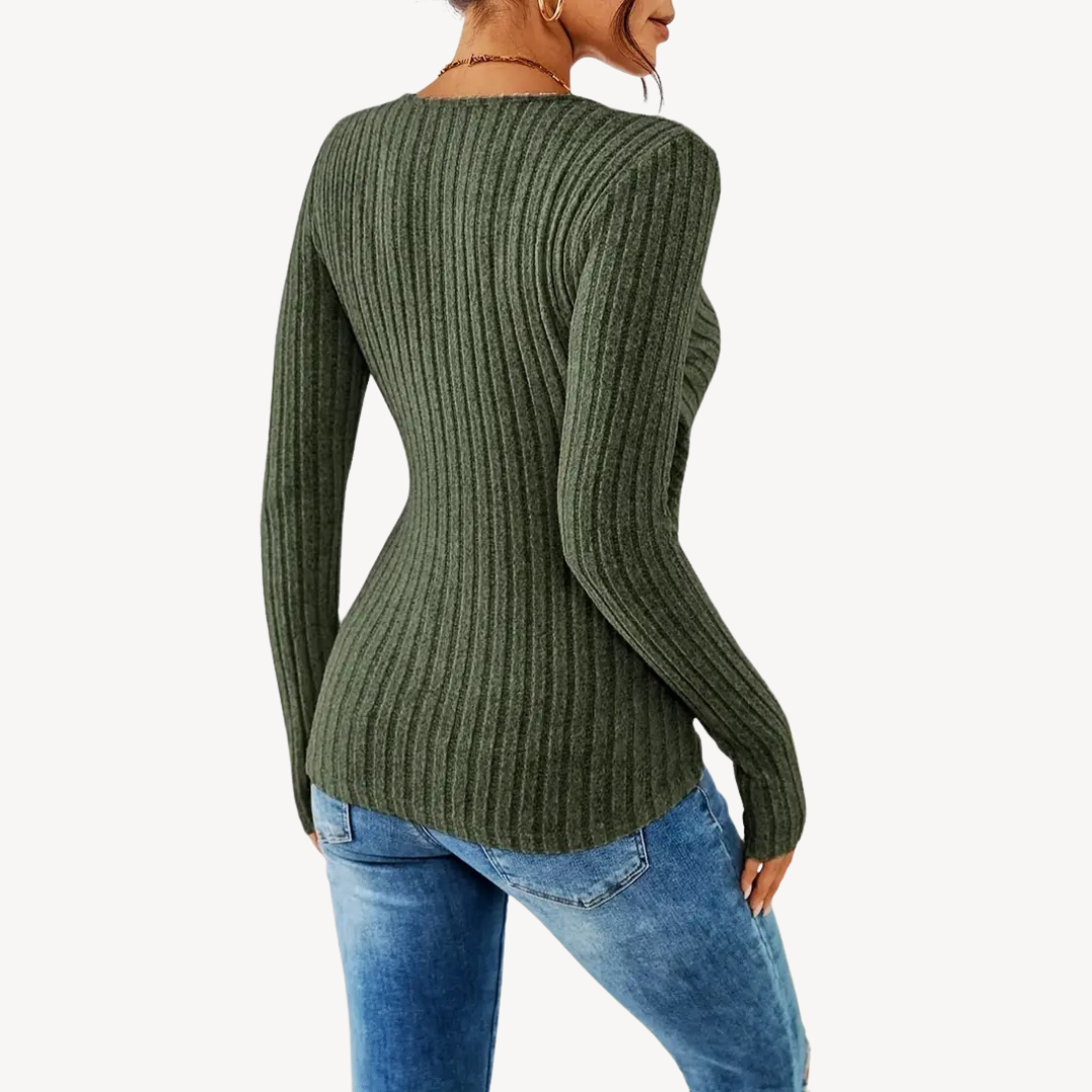 Koszula z prążkowanym dekoltem w serek | Bluzki damskie na co dzień i na co dzień