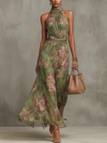 Justyna | Sukienka maxi w kwiaty z dekoltem halter