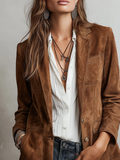Elowen | Women's Suede-Style Blazer with Lapels and Button Closure