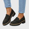 Destiny | Women’s Suede-Style Penny Loafers with Strap, Round Toe, and Chunky Sole