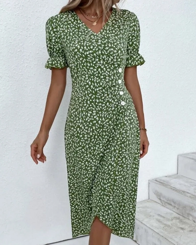 Women's Floral Wrap Dress with Ruffled Sleeves | Midi