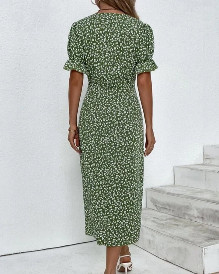 Women's Floral Wrap Dress with Ruffled Sleeves | Midi
