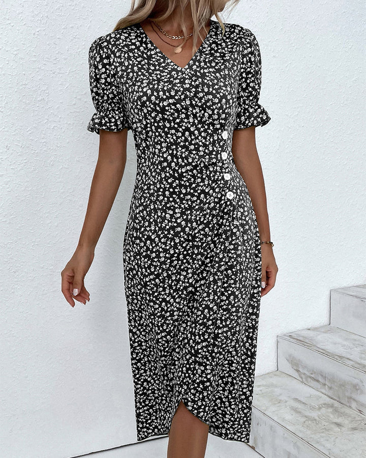 Women's Floral Wrap Dress with Ruffled Sleeves | Midi