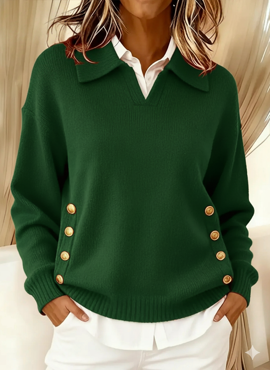 Damski sweter w serek z kołnierzem polo