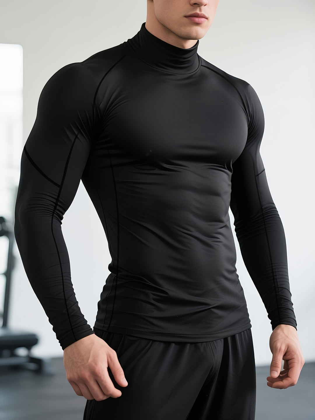 Men's Long Sleeve Shirt | Skinny Fit Top | Stand Collar | Sporty Training Style