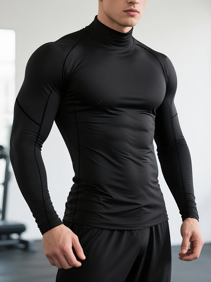 Men's Long Sleeve Shirt | Skinny Fit Top | Stand Collar | Sporty Training Style