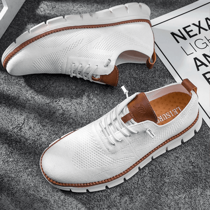 Men's Knit Sneakers Elastic Sole Lace-Up Closure | Casual Footwear