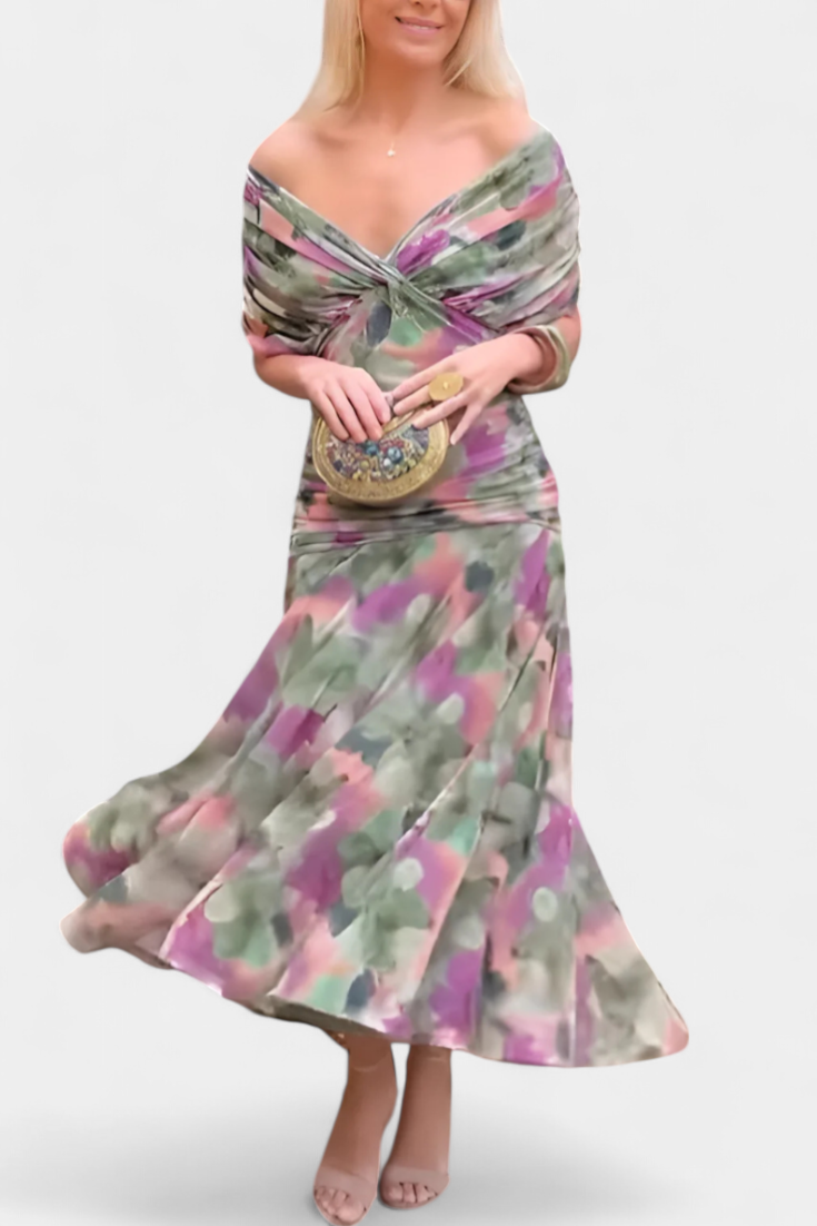 Wiktoria | Women's midi dress with off-the-shoulder design
