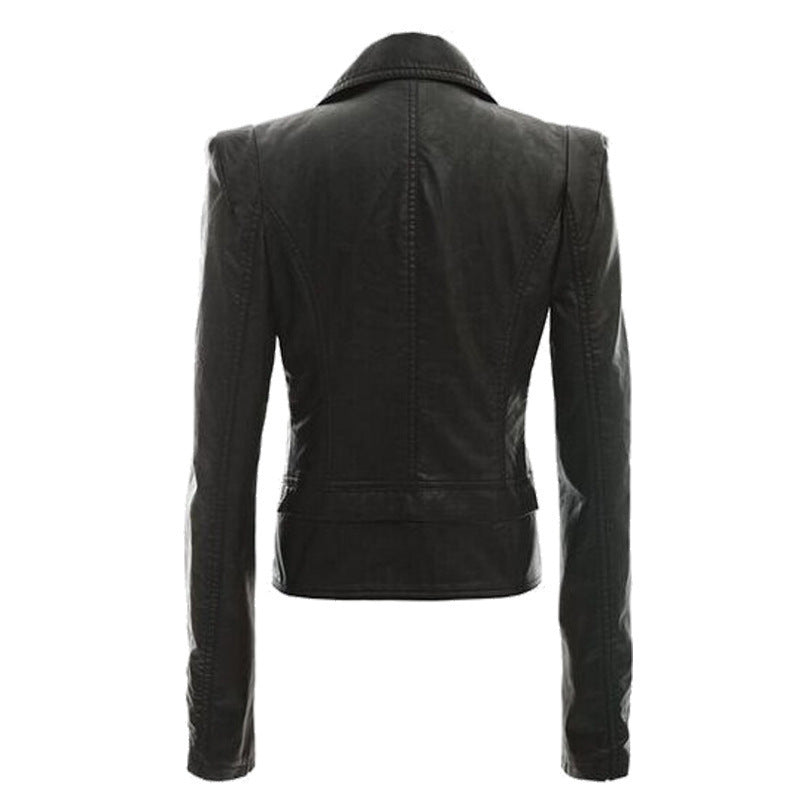 Damska kurtka motocyklowa slim fit z imitacji skóry