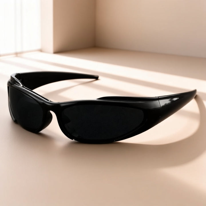 Men's Sunglasses Curved Frame Streamlined Shape Outdoor Style | Dark Lenses