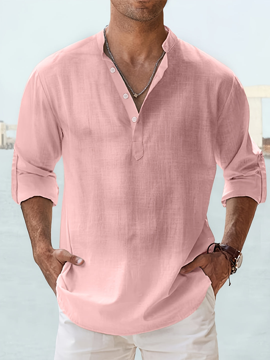 Men's Shirt | Regular Fit Long Sleeve Shirt | Half Placket with Buttons | Casual Summer Style