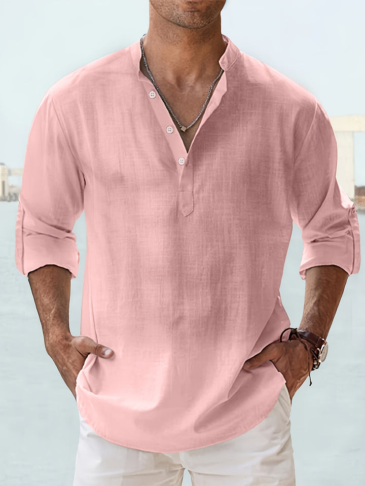 Men's Shirt | Regular Fit Long Sleeve Shirt | Half Placket with Buttons | Casual Summer Style