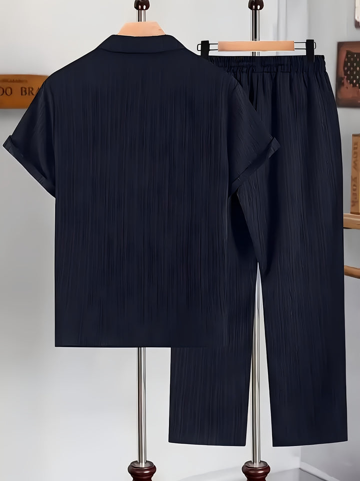 Men's Home Set | Shirt and Striped Pants Set | Regular Fit | Comfortable Relaxed Style
