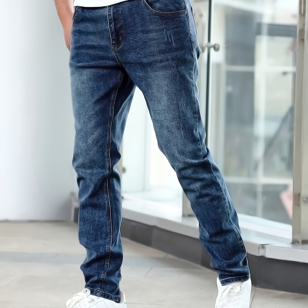 Męskie Jeansy Casual | Spodnie Regular Fit z Prostą Nogawką | Klasyczny Sprany Wygląd | Codzienny Styl