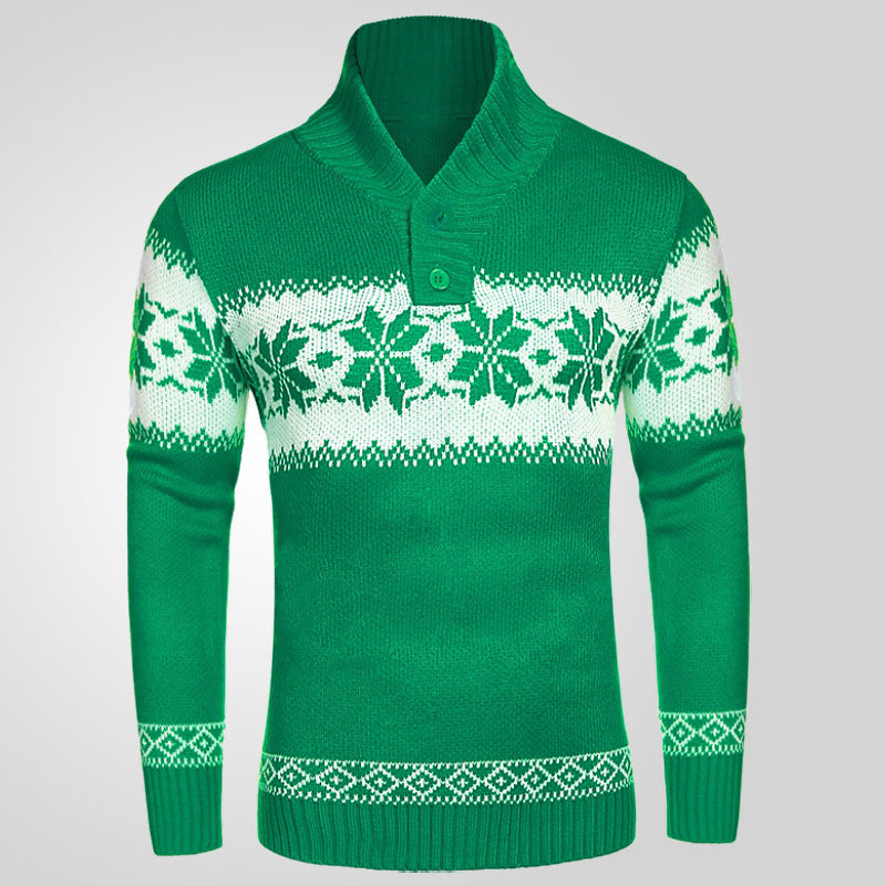 Męski zielony sweter z wzorem jacquard