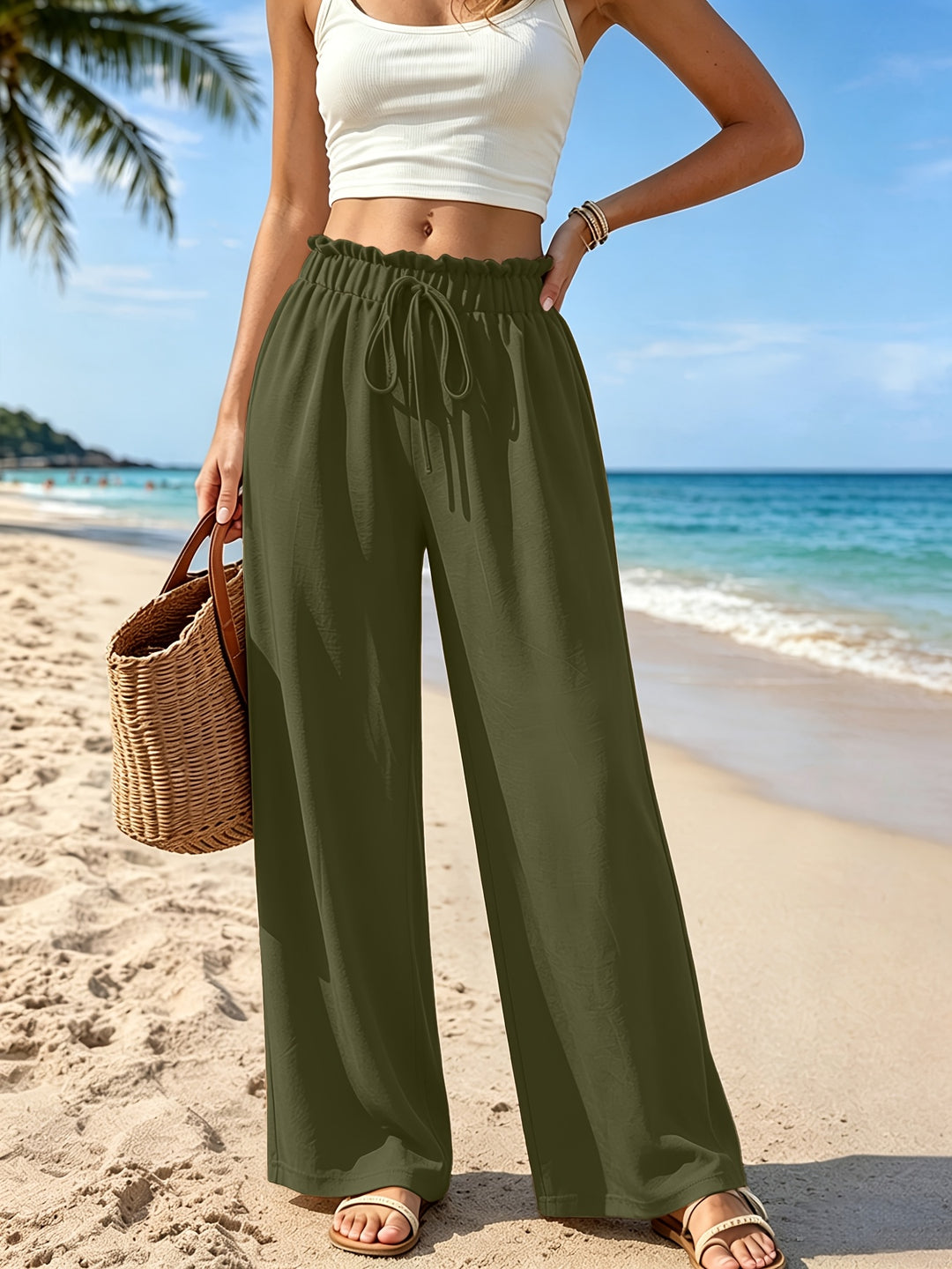 Women's Wide-Leg Pants with Drawstring | Beach Style