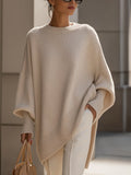 Evelina | Damski Sweter Poncho Oversize z Okrągłym Dekoltem i Asymetrycznym Dołem