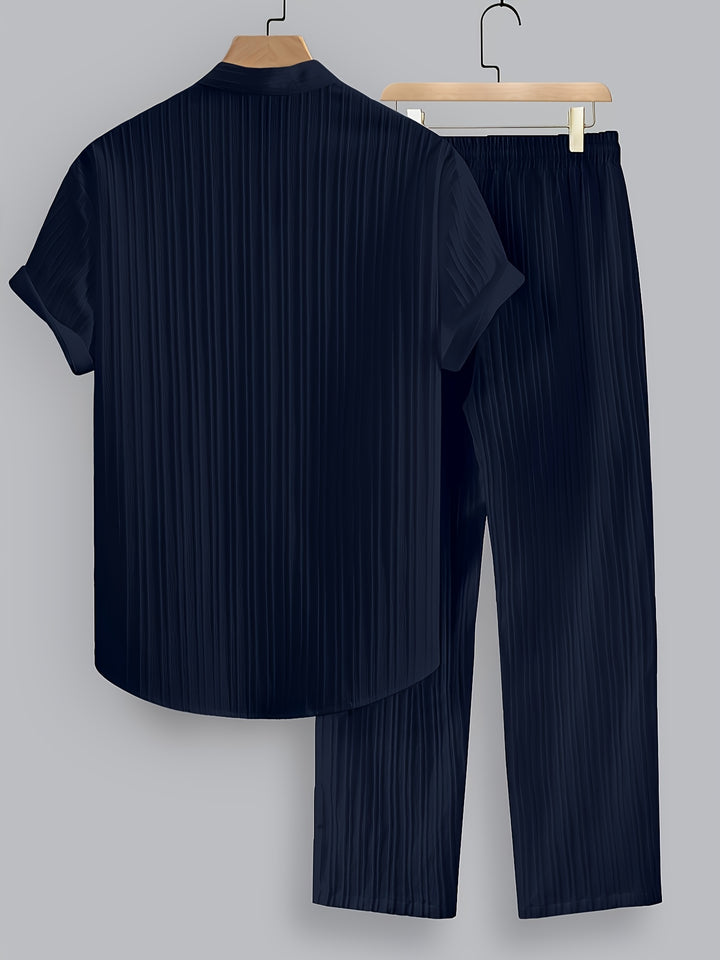 Men's Two-Piece Set | Shirt with Collar and Straight-Leg Pants | Fitted Outfit | Casual Everyday Style