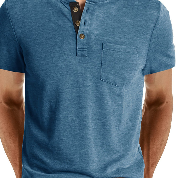 Męska Koszulka Henley | Koszulka Regular Fit z Krótkim Rękawem | Guziki i Kieszeń Na Piersi | Casualowy Styl Letni