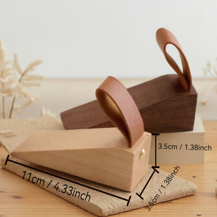 Wooden Door Stopper | Wedge Stopper with Eco-Leather Strap | Non-Slip