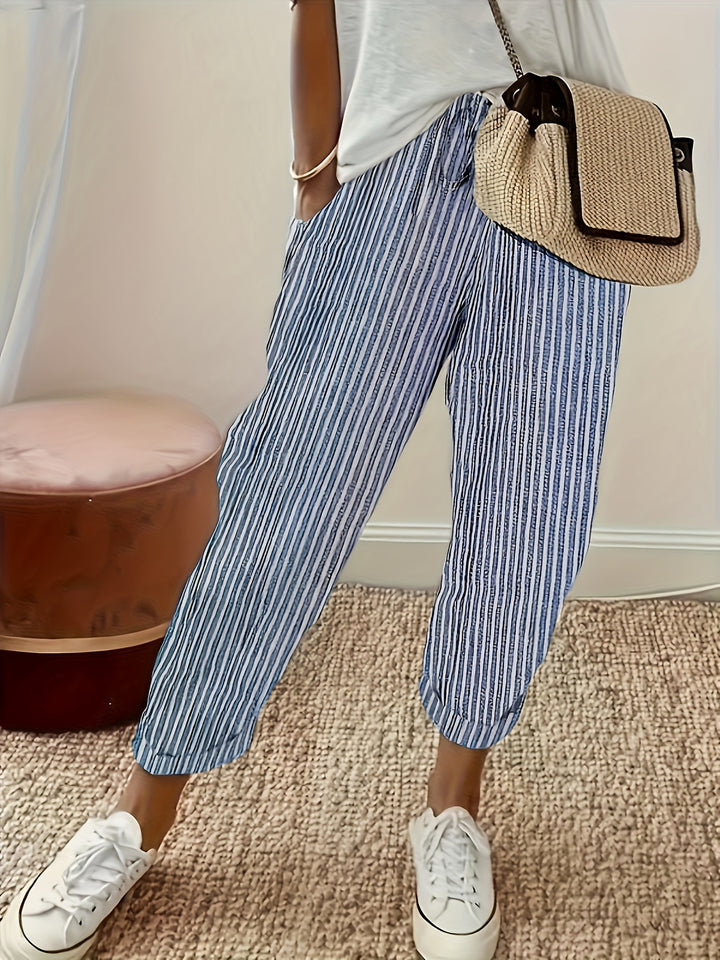 Women's Striped Jogger Pants with Cuffs at the Ankles | Casual Fit