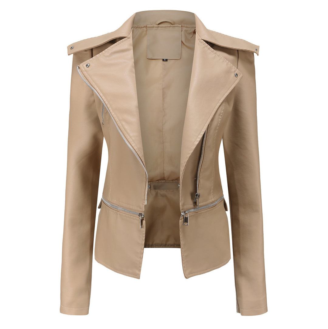 Damska kurtka motocyklowa slim fit z imitacji skóry