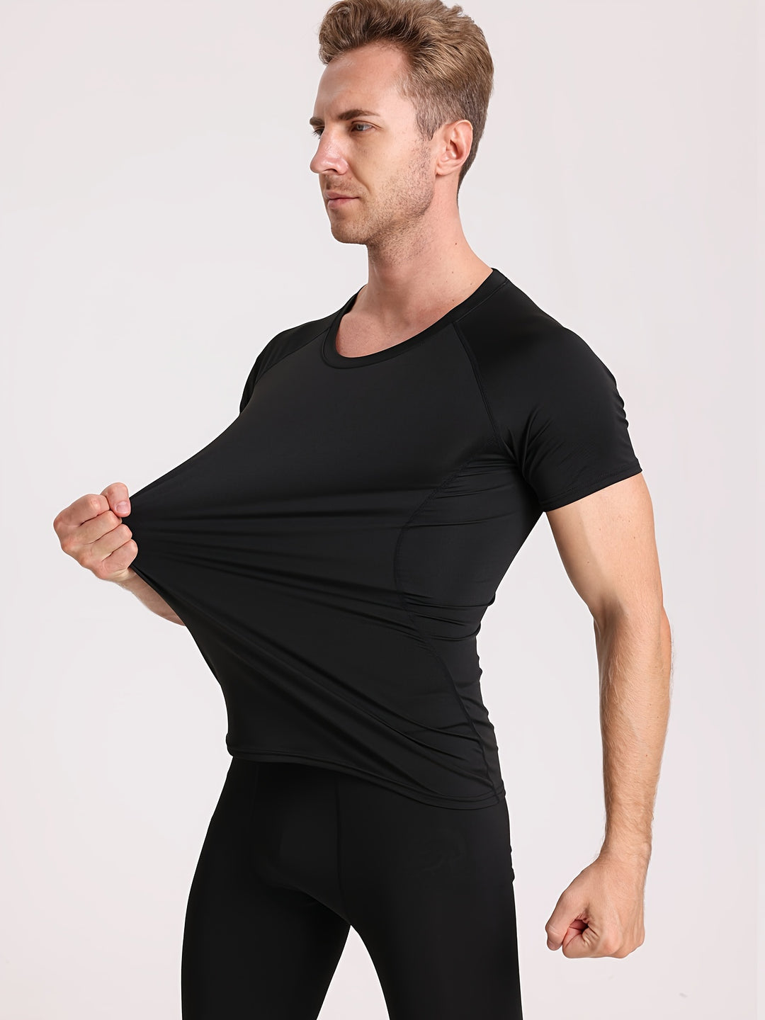Męski T-Shirt Kompresyjny | Koszulka Skinny Fit z Krótkim Rękawem | Okrągły Dekolt | Sportowy Styl Treningowy
