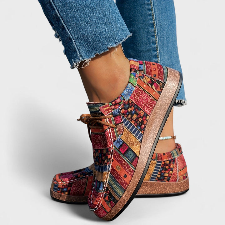 Seryphina | Women's Boho Lace-Up Sneakers with a Colorful Pattern, Round Toe, and Platform Sole