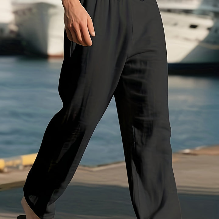 Men's Straight Leg Pants with Drawstring Waist | Solid Color