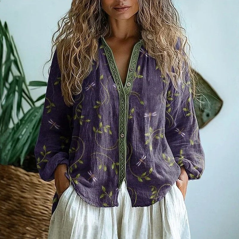 Paulina | Damska bluzka we wzory z guzikami