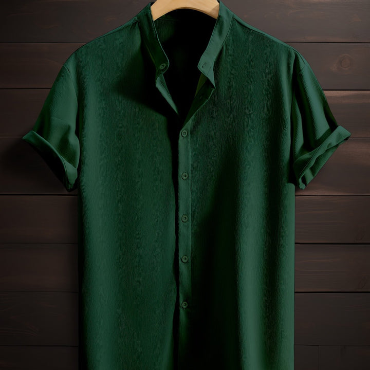 Men's Casual Shirt | Shirt with Stand Collar and Short Sleeves | Regular Fit | Relaxed Weekend Style