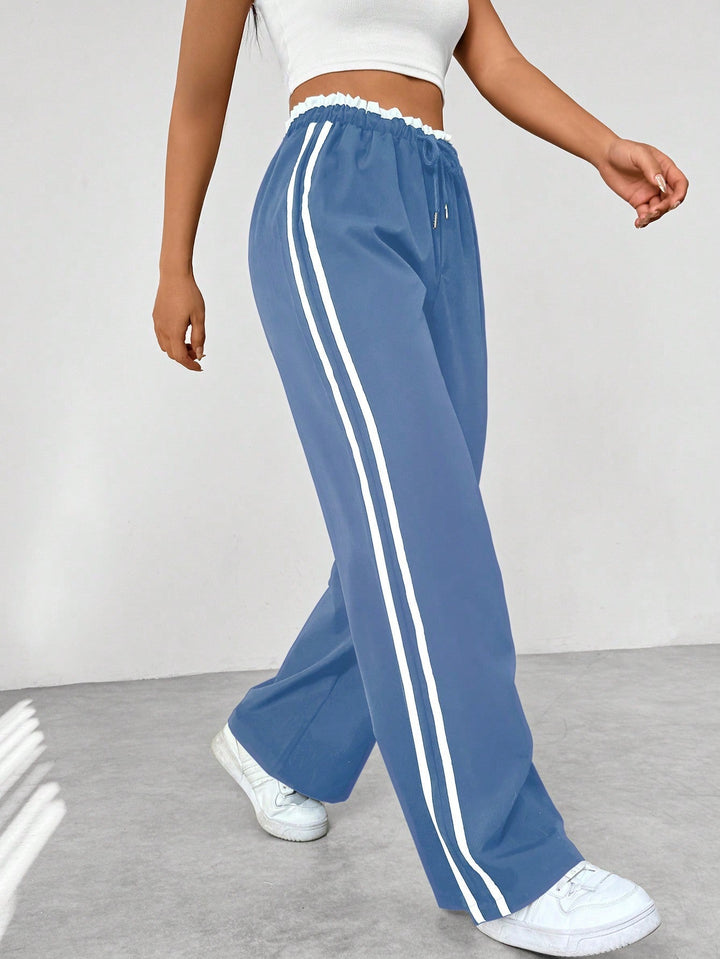 Women's High Waist Side Stripes Wide Leg Casual Pants | Loose Fit