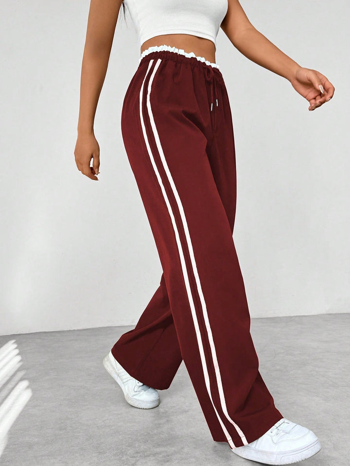 Women's High Waist Side Stripes Wide Leg Casual Pants | Loose Fit
