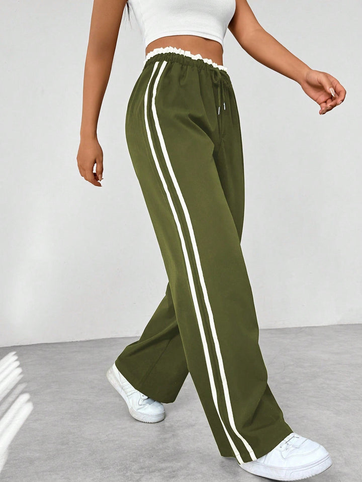Women's High Waist Side Stripes Wide Leg Casual Pants | Loose Fit
