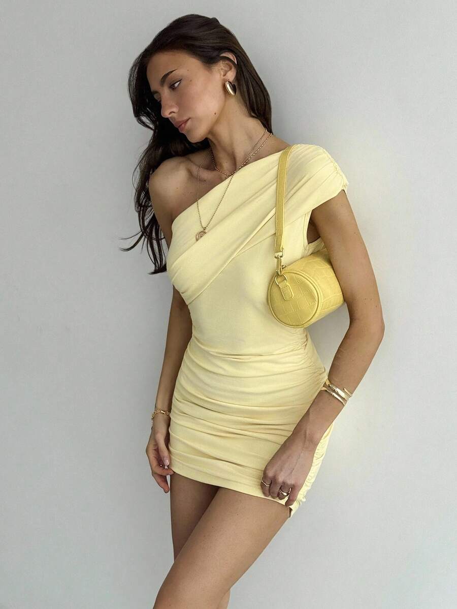 Women's One-Shoulder Ruched Fitted Sleeveless Dress | Mini