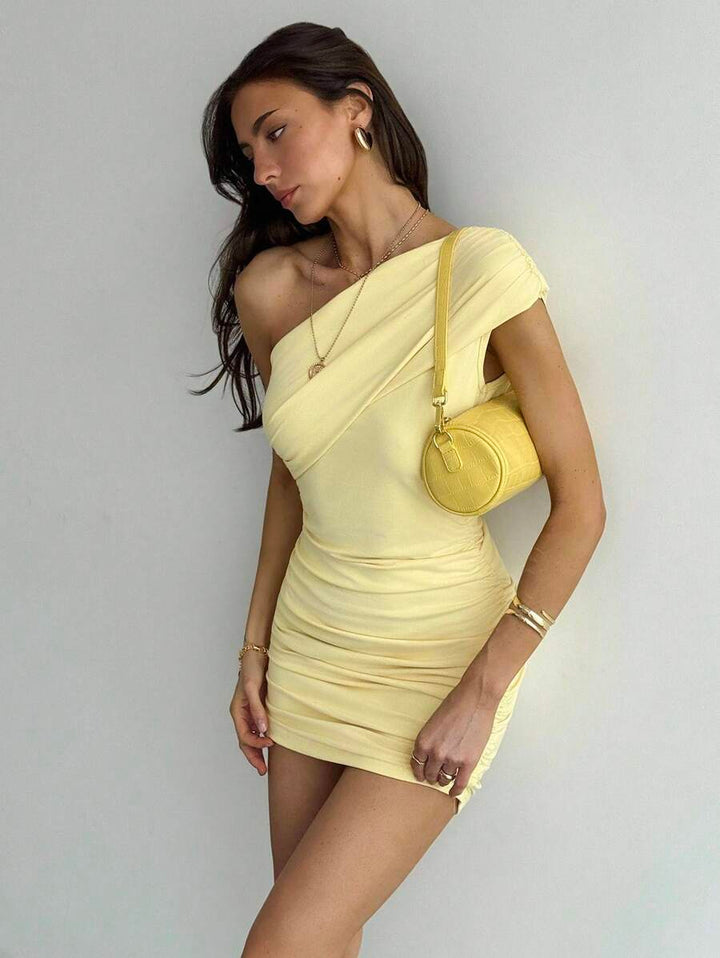 Women's One-Shoulder Ruched Fitted Sleeveless Dress | Mini