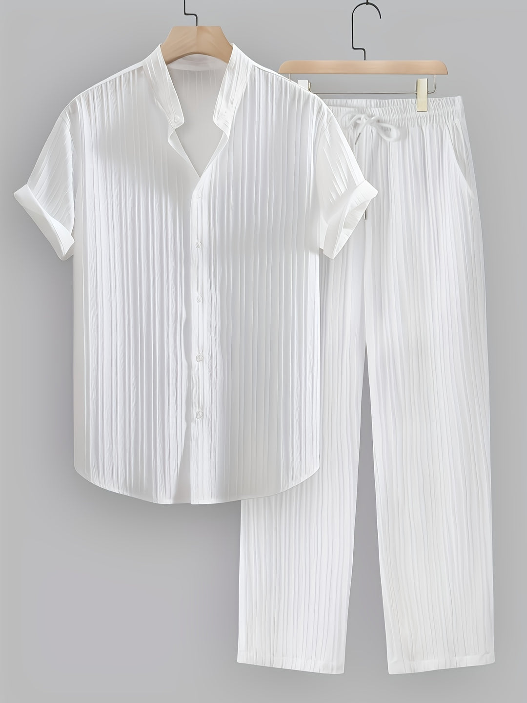 Men's Two-Piece Set | Shirt with Collar and Straight-Leg Pants | Fitted Outfit | Casual Everyday Style
