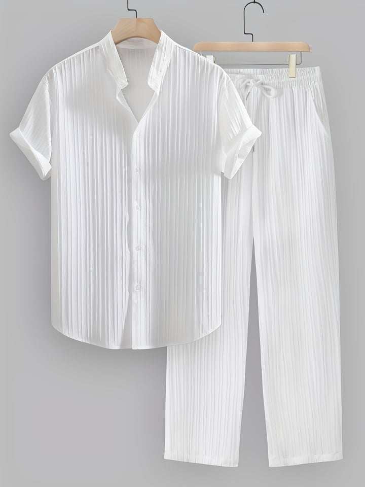 Men's Two-Piece Set | Shirt with Collar and Straight-Leg Pants | Fitted Outfit | Casual Everyday Style