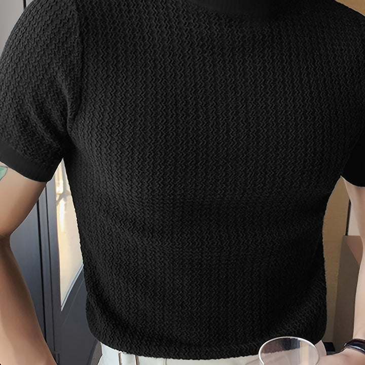 Męski T-Shirt | T-Shirt Skinny Fit z Wysokim Kołnierzem | Krótki Rękaw | Casualowy Styl na Co Dzień