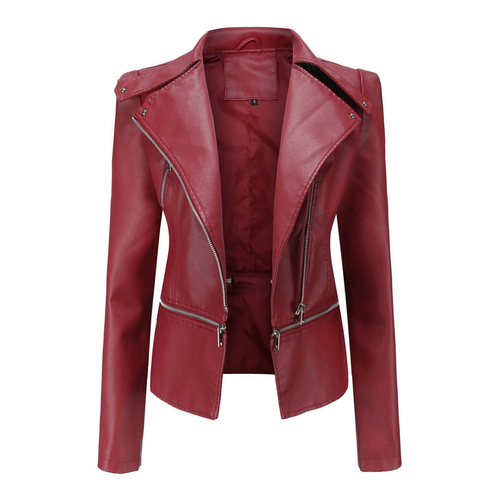 Damska kurtka motocyklowa slim fit z imitacji skóry
