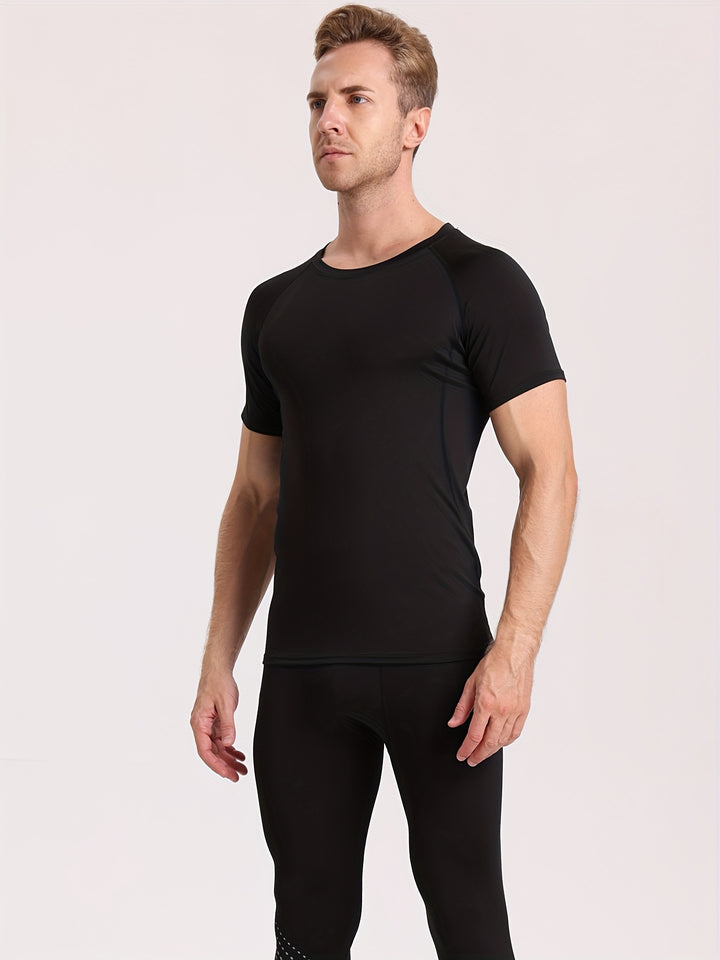 Męski T-Shirt Kompresyjny | Koszulka Skinny Fit z Krótkim Rękawem | Okrągły Dekolt | Sportowy Styl Treningowy