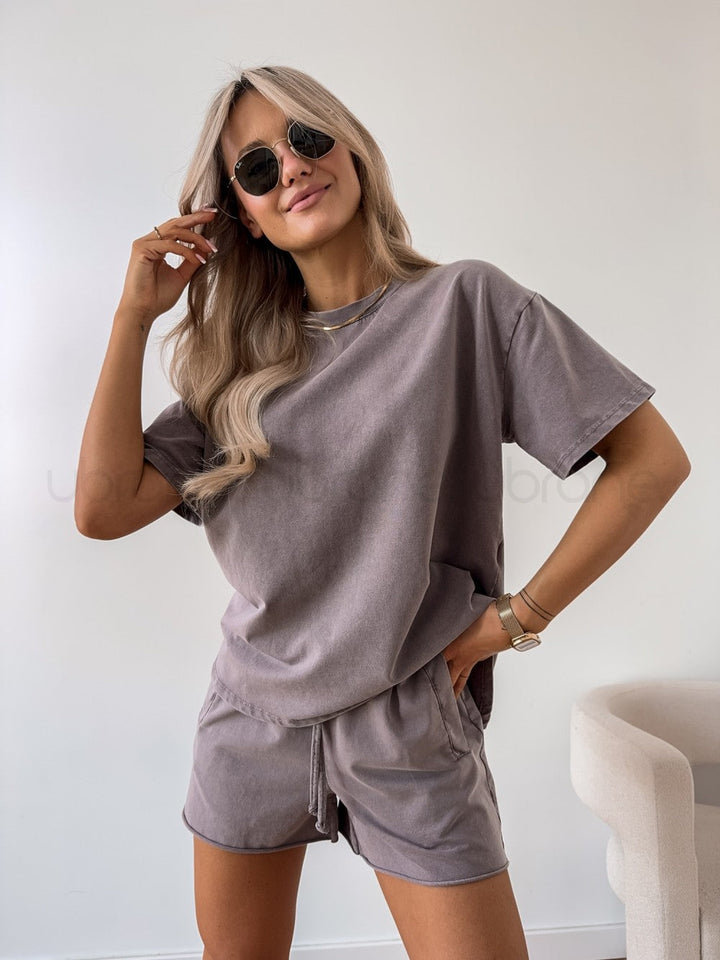 Women's Set with Oversize Short-Sleeve Blouse and Drawstring Shorts | Homewear