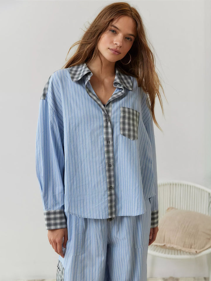 Women's Plaid Set with Shirt and Loose Pants | Pajama Set