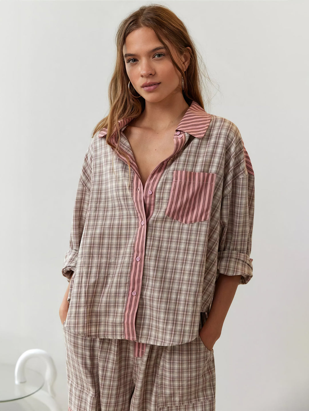 Women's Plaid Set with Shirt and Loose Pants | Pajama Set