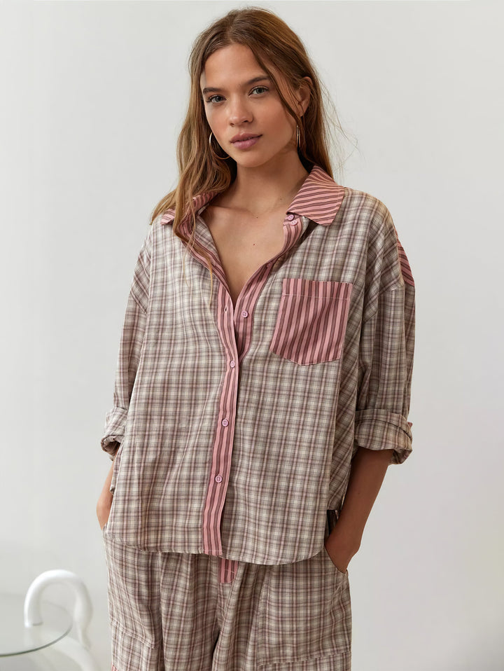 Women's Plaid Set with Shirt and Loose Pants | Pajama Set