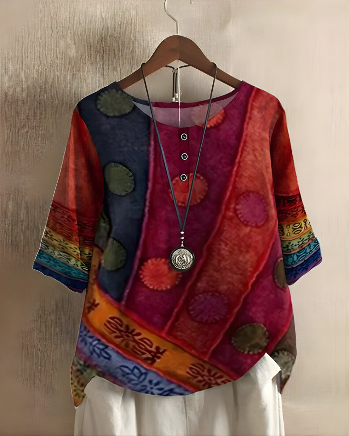 Wiktoria | Women's Boho Top with Print and 3/4 Sleeves