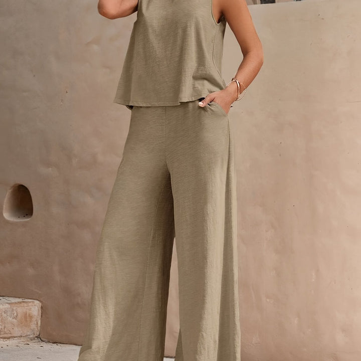 Women's Sleeveless Set with Wide Pants | Casual Outfit